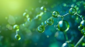 Green molecular structure illustration representing renewable energy.